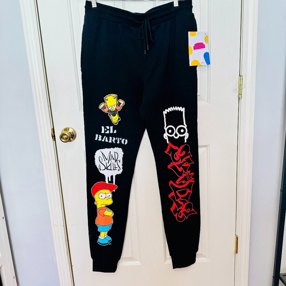 THE SIMPSONS BART BLACK FLEECE JOGGERS SWEATPANTS TRACK PANTS LARGE